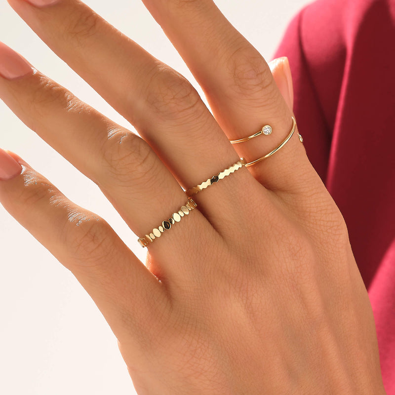 Stackable Hexagon Band Ring in 14k Real Yellow Gold