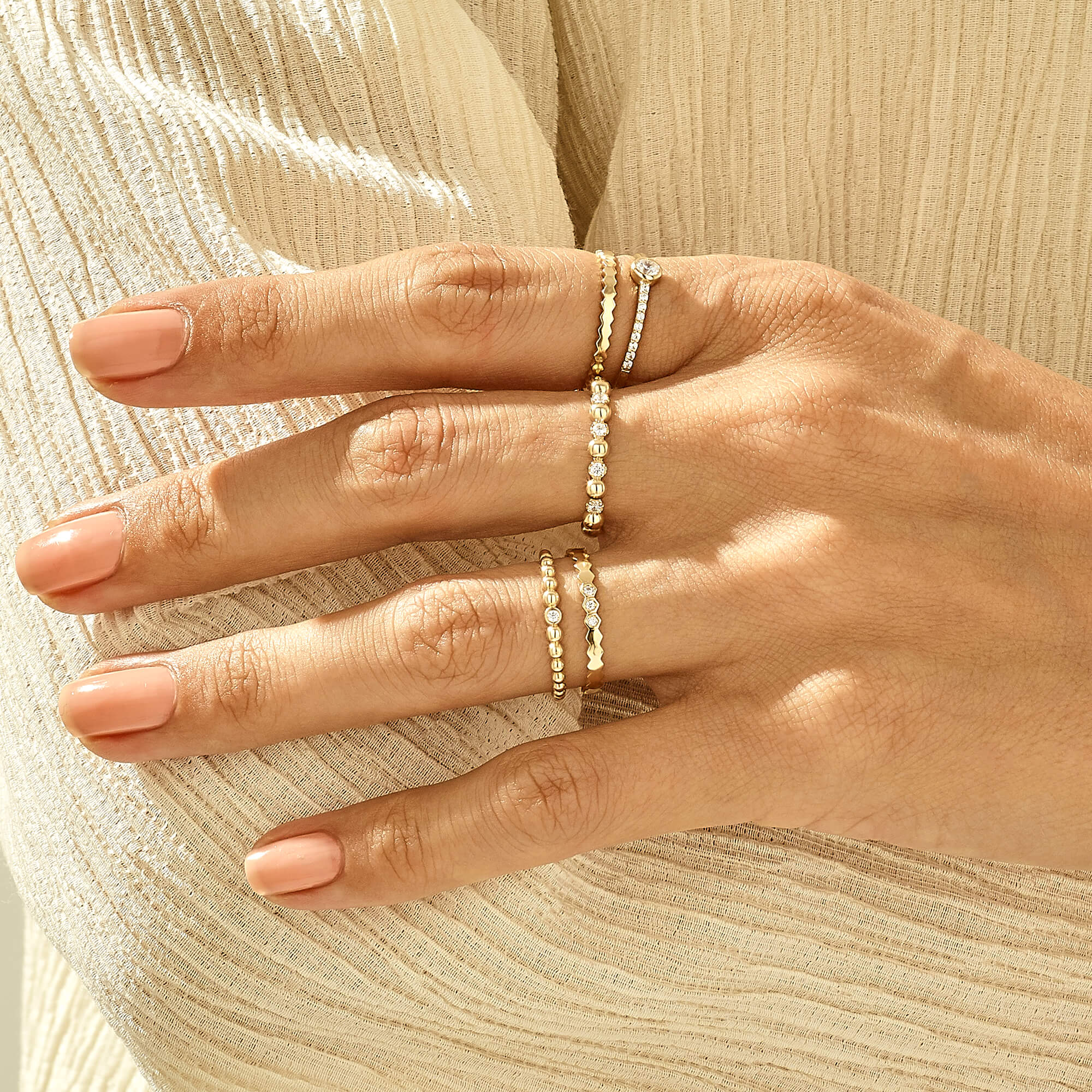 Women's Dainty Hexagon Band Ring in 14k Gold