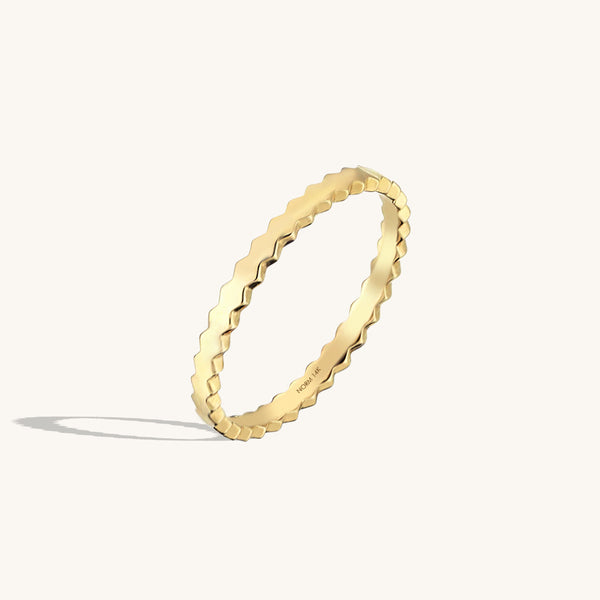 Women's Hexagon Band Ring in 14k Real Gold