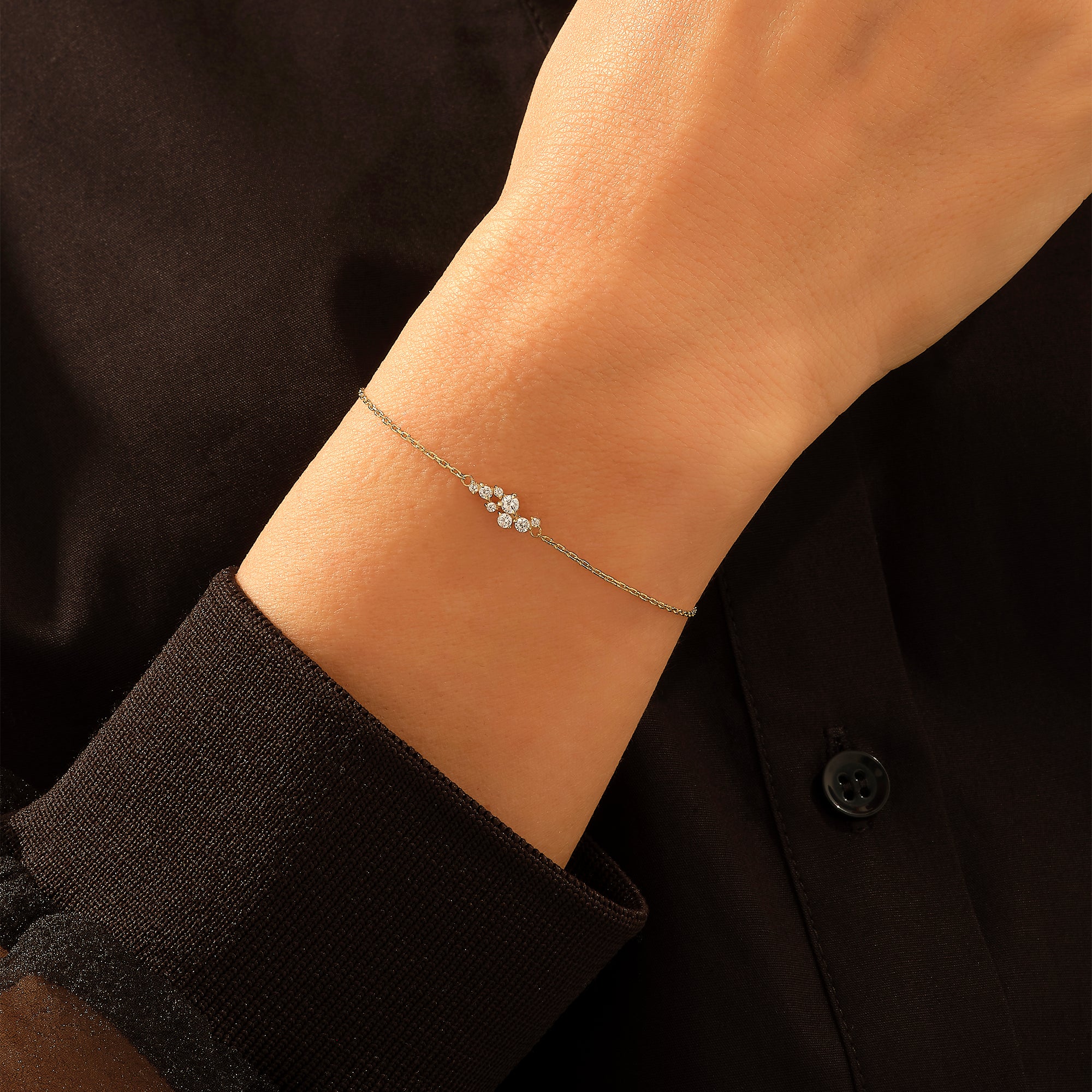 Women's 14k Real Gold Cluster Bracelet