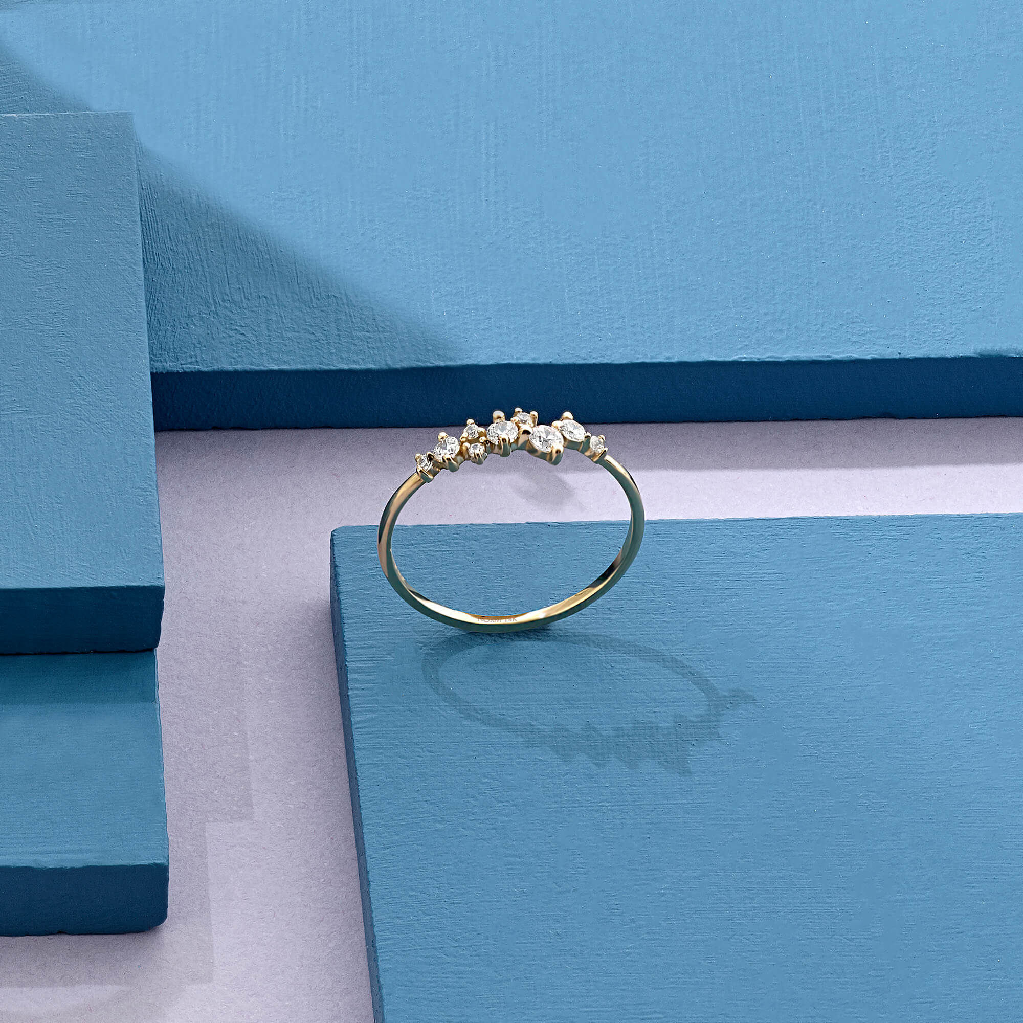 Iconic Cluster Ring with CZ in 14k Real Yellow Gold