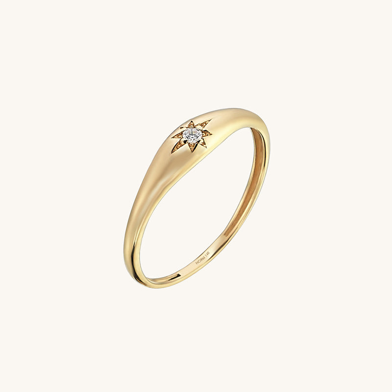 Women's Diamond Star Signet Ring in 14k Solid Gold