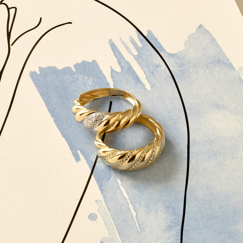 Iconic Pave Croissant Ring in 14k Real Yellow Gold