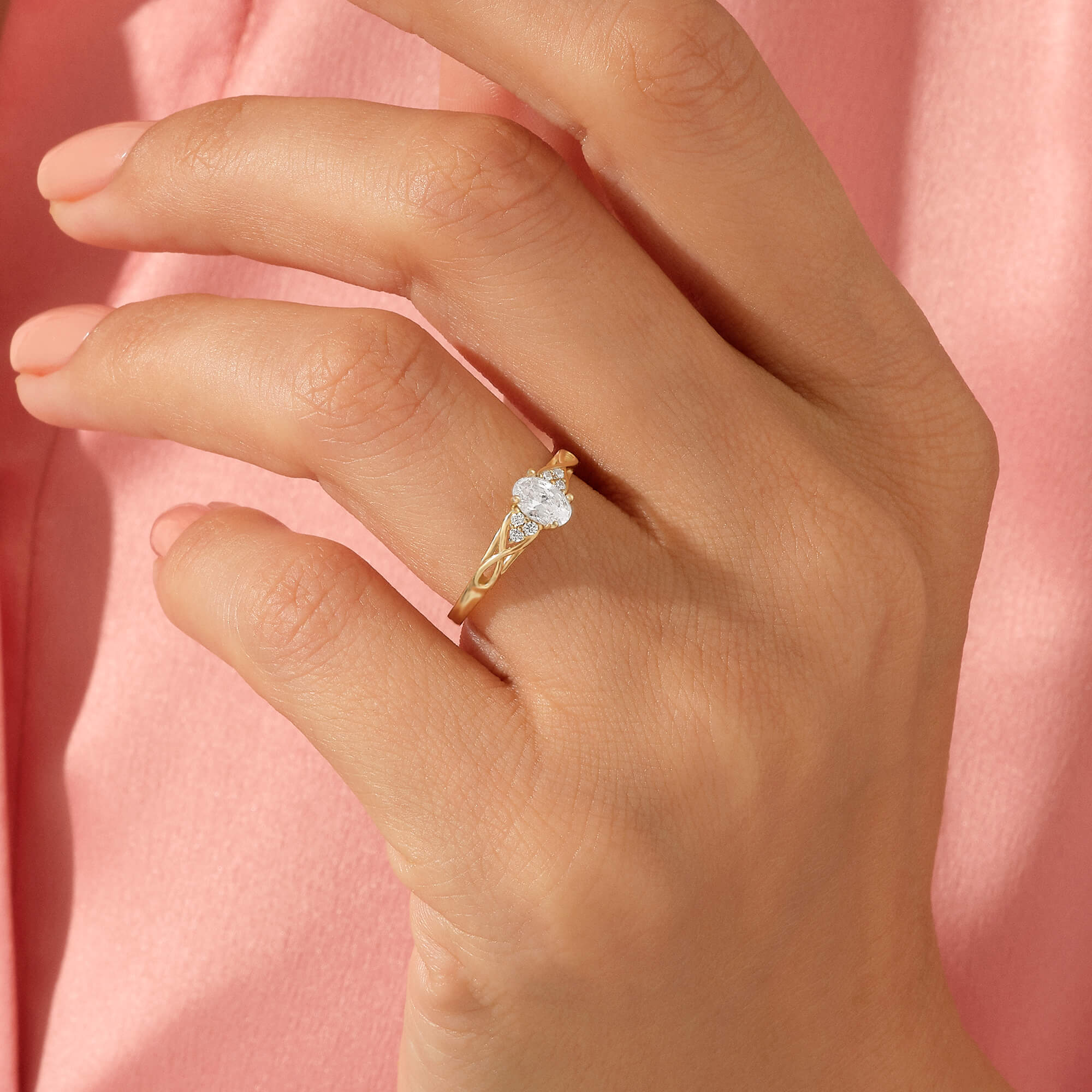 Infinity Design Oval Cut Engagement Ring in 14k Real Gold