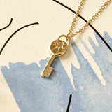14k Solid Yellow Gold Key Pendant Necklace for Women