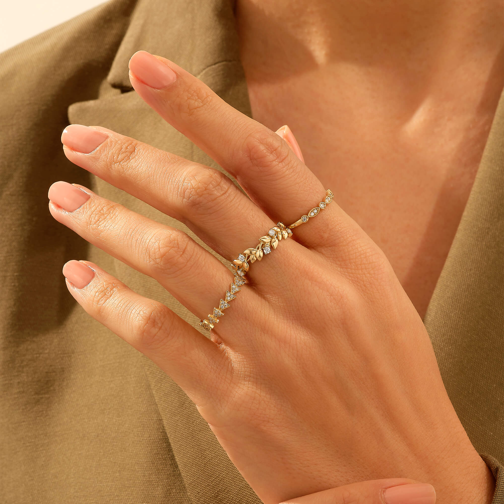 Women's CZ Paved Leaf Ring in 14k Real Gold