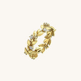 Women's Pave Leaf Ring in 14k Solid Yellow Gold