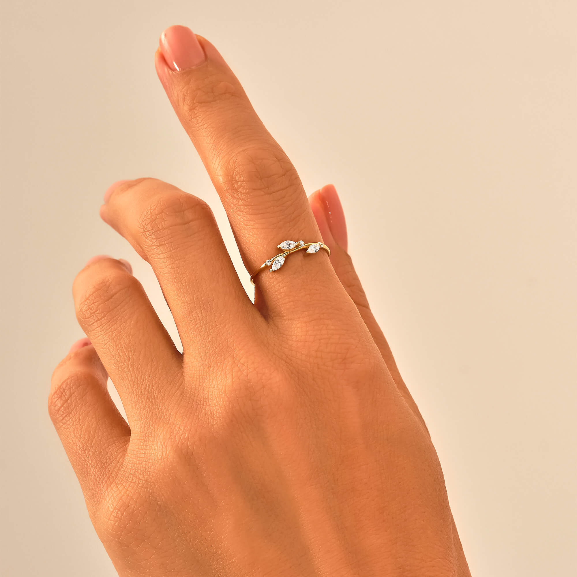 Women's Stackable 0.20ct Diamond Leaf Ring in 14k Solid Yellow Gold