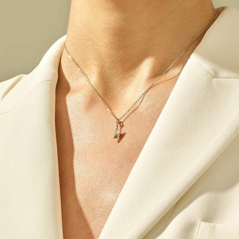 Small Lightning Pendant Necklace in 14k Real Yellow Gold