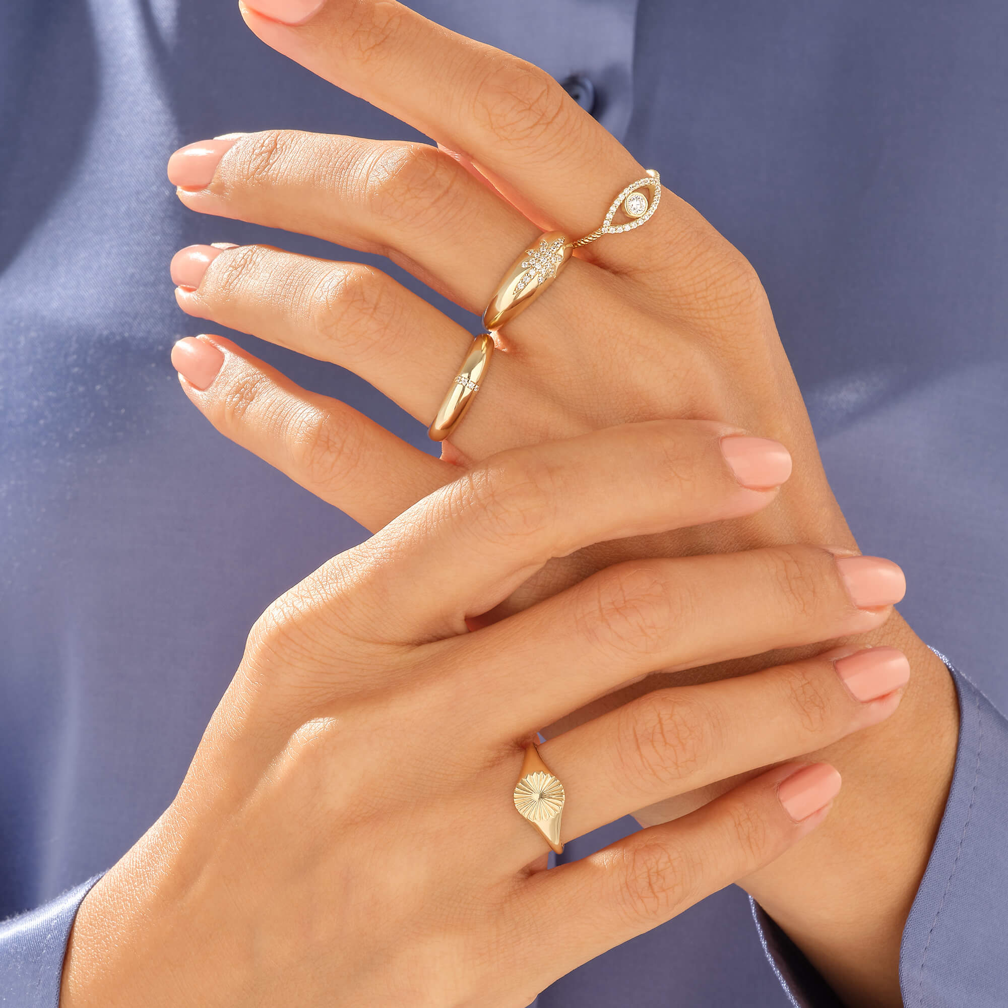 Women's Line Pave Dome Ring 14k Solid Gold