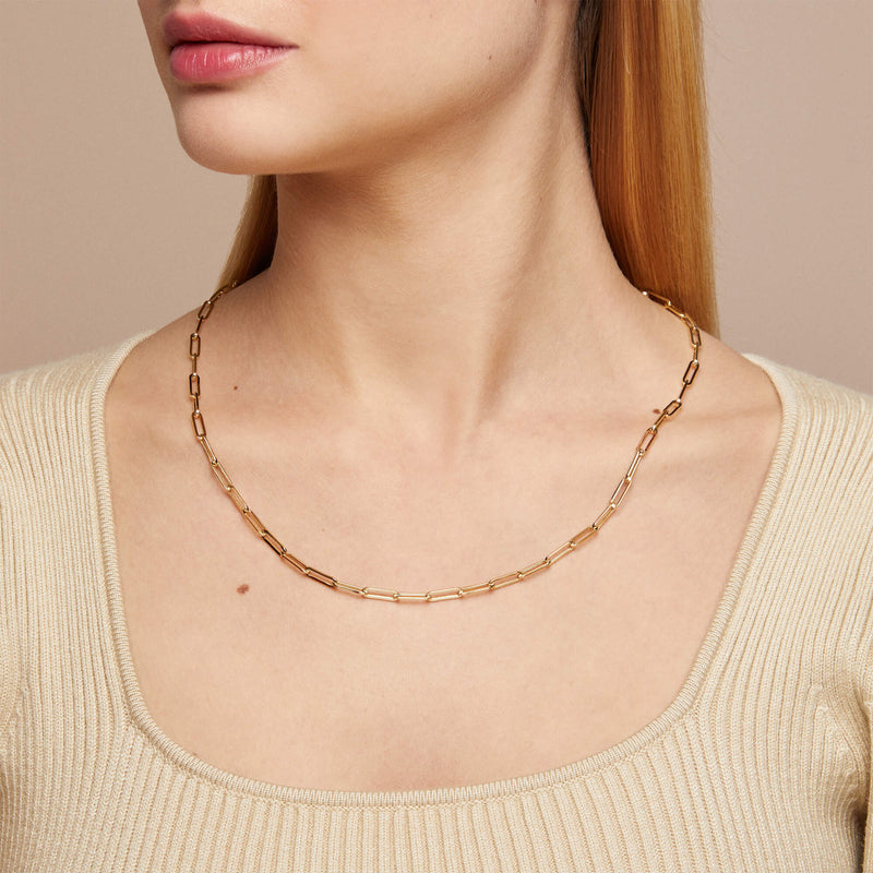 Paperclip Chain Necklace in 14k Real Yellow Gold