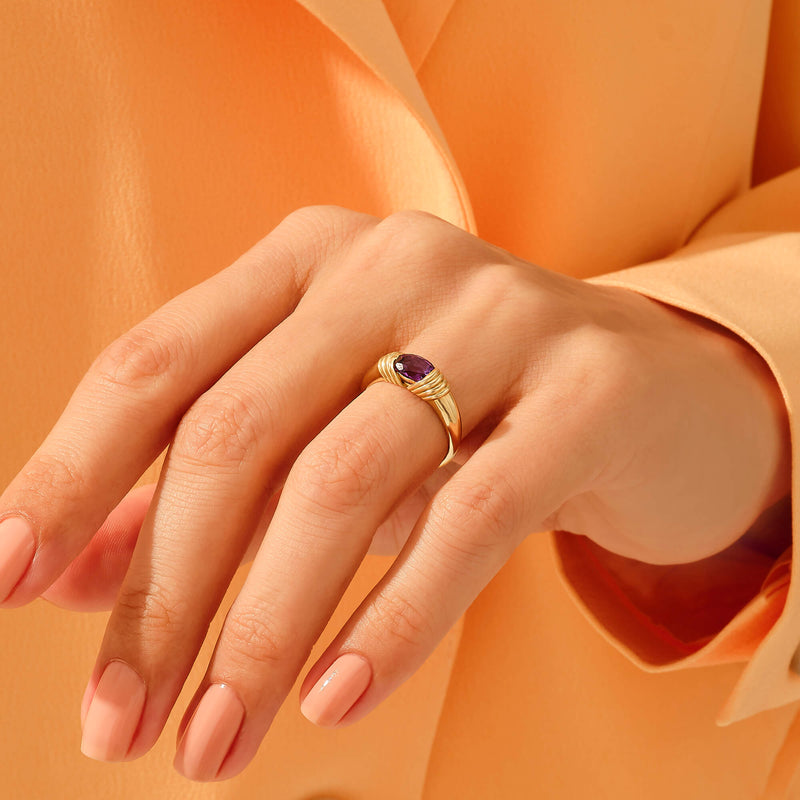Majestic Amethyst Ring in 14k Solid Yellow Ring