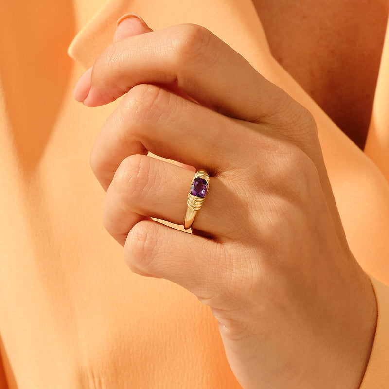 Women's Majestic Amethyst Statement Ring in 14k Real Yellow Gold