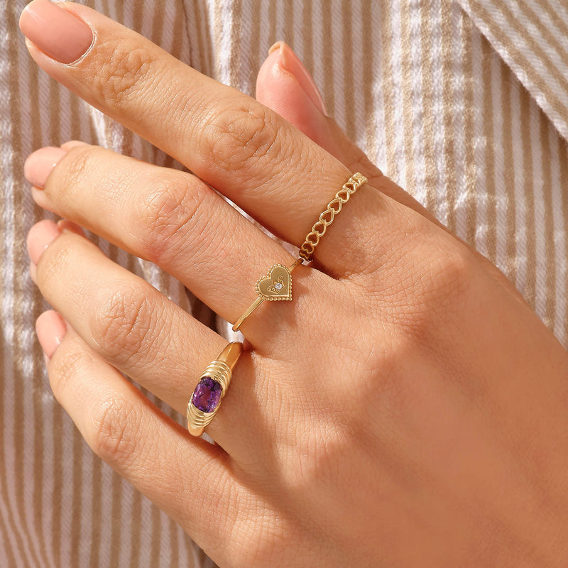 Majestic Amethyst Solitaire Ring in 14k Solid Yellow Gold
