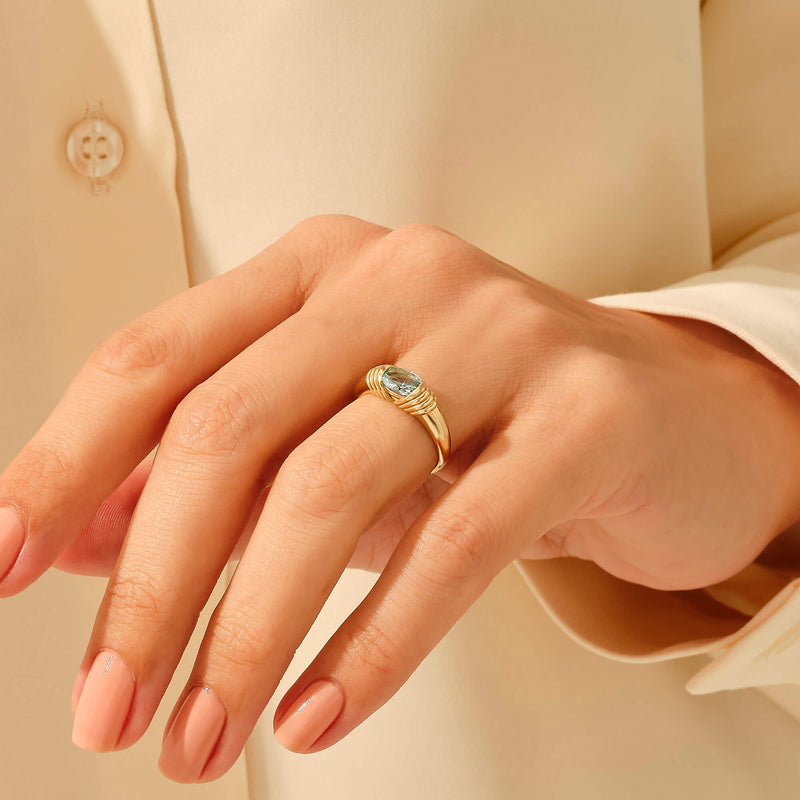 Women's Majestic Aquamarine Statement Ring in 14k Solid Gold
