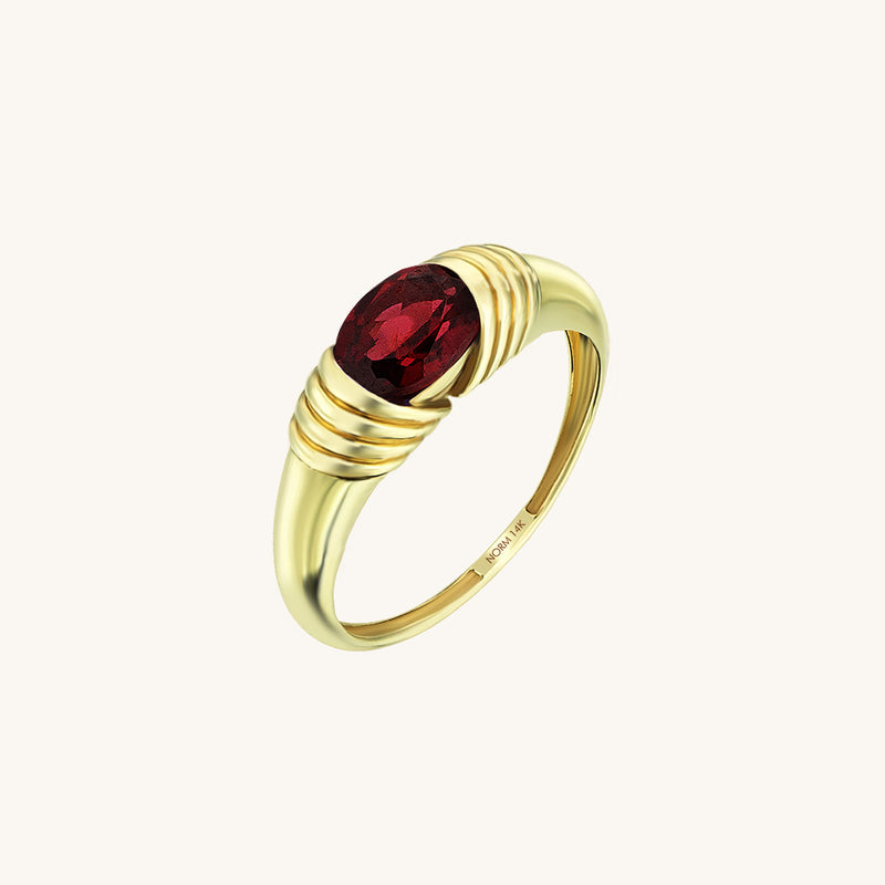 Women's Red Garnet Signet Pinky Ring in 14k Real Yellow Gold