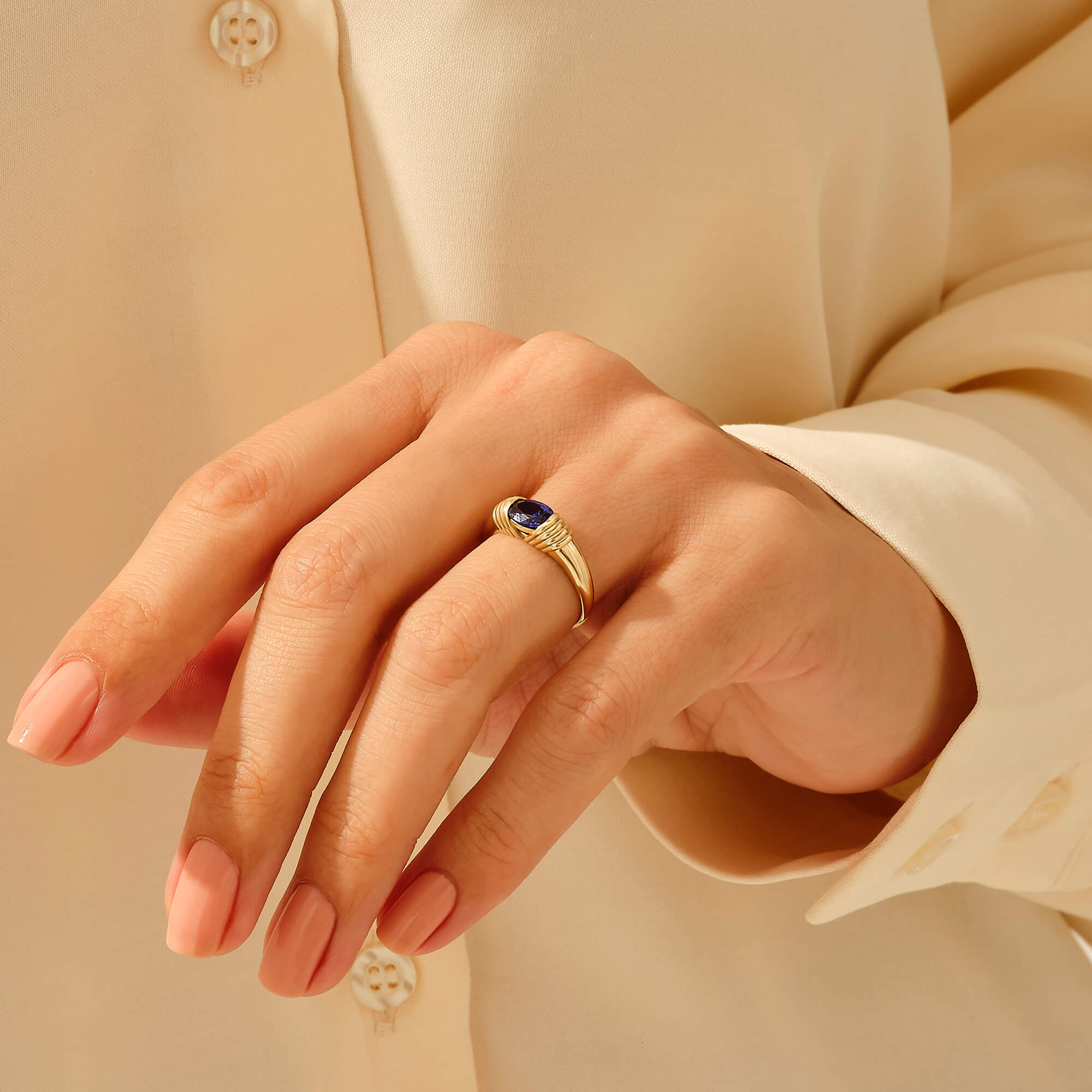 Women's Majestic Sapphire Statement Signet Ring in 14k Solid Gold