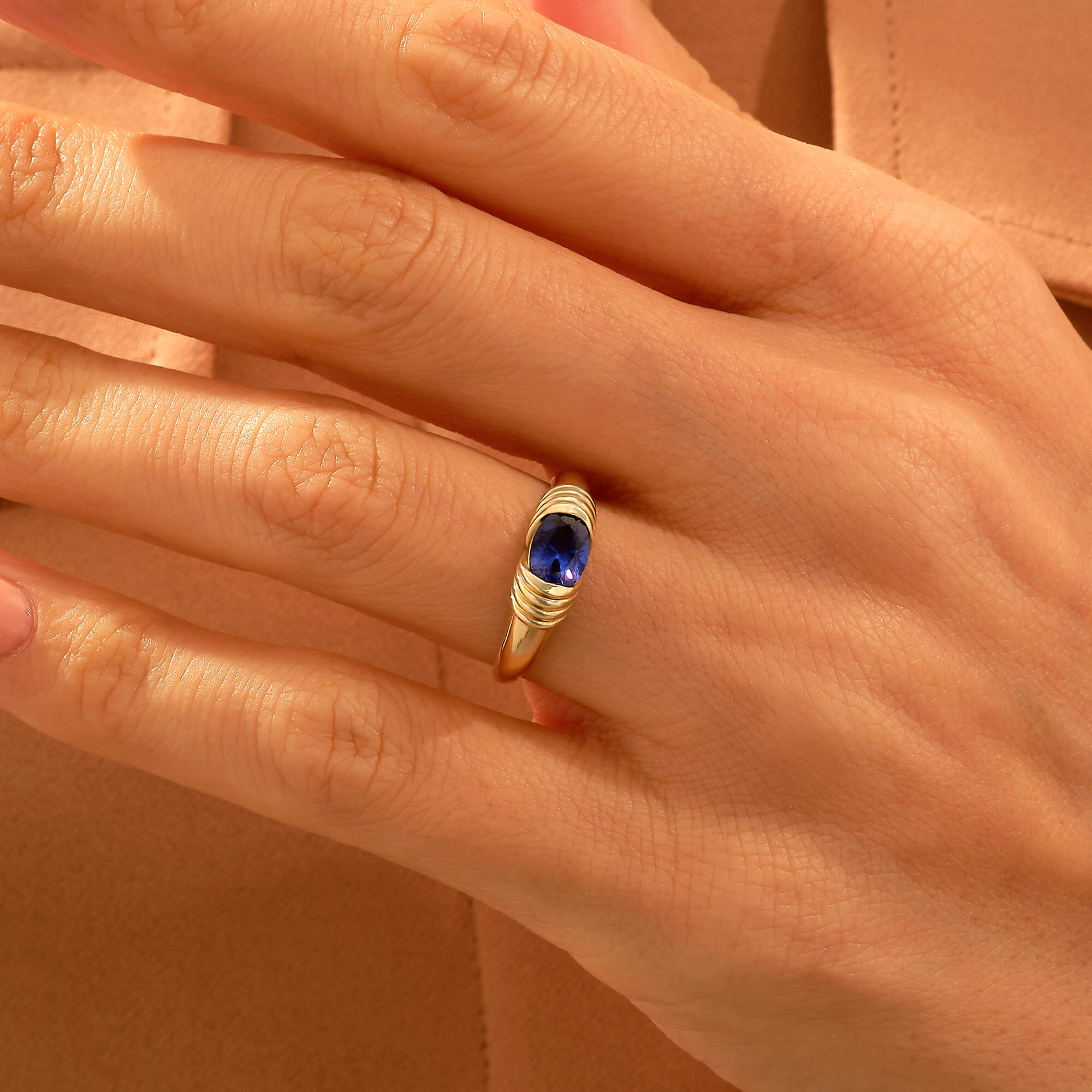 Women's Majestic Sapphire Statement Ring in 14k Real Yellow Gold