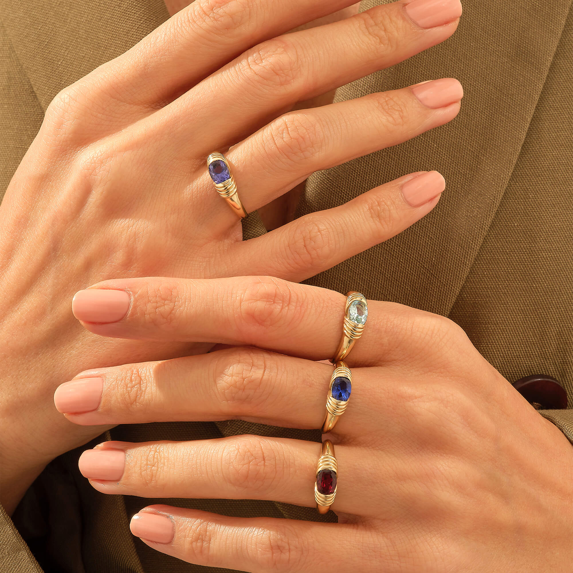 Women's Tanzanite Solitaire Pinky Ring in 14k Real Yellow Gold