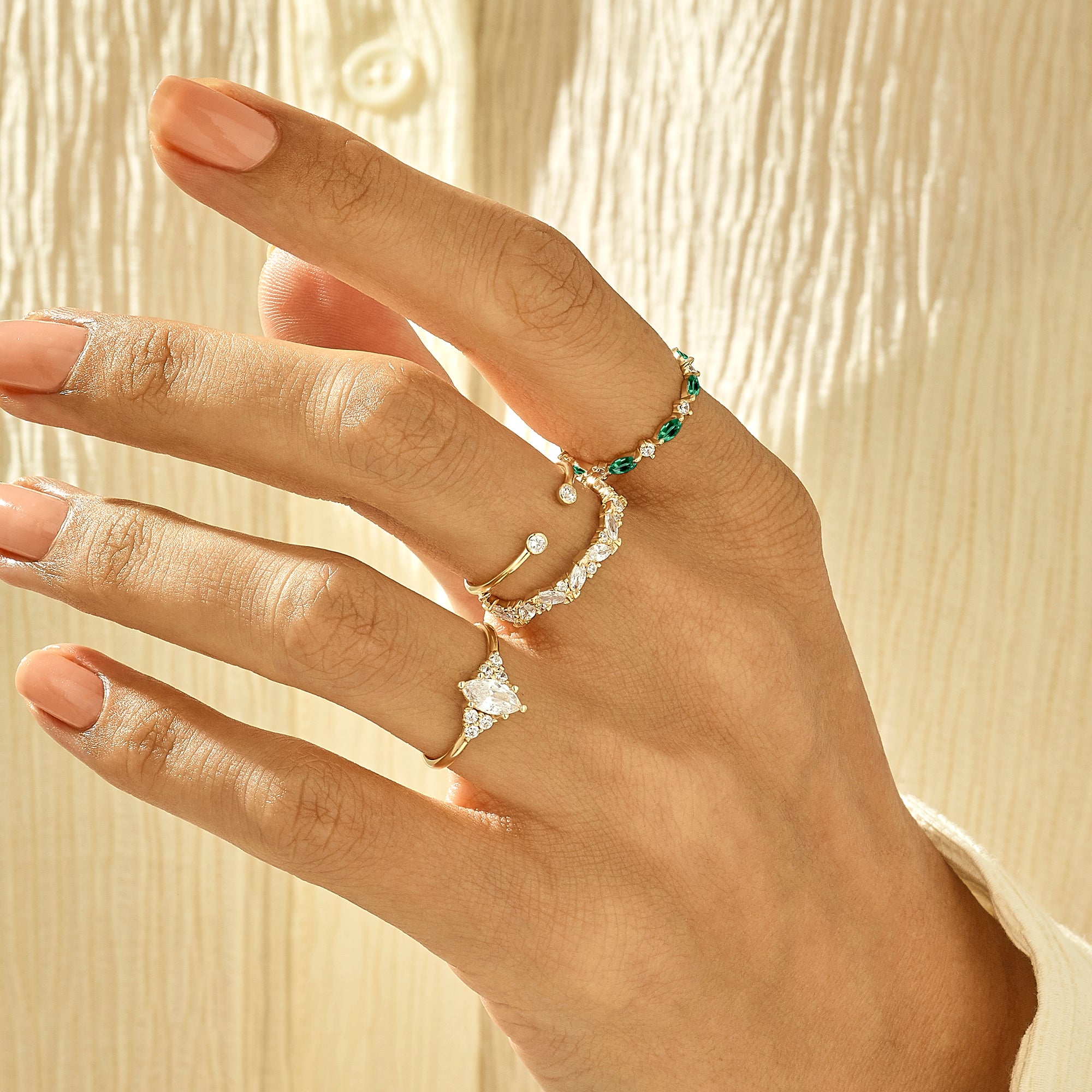 Stackable Marquise Emerald Band Ring in 14k Solid Gold