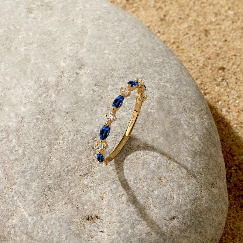 Sapphire Marquise Band Ring in 14k Real Gold