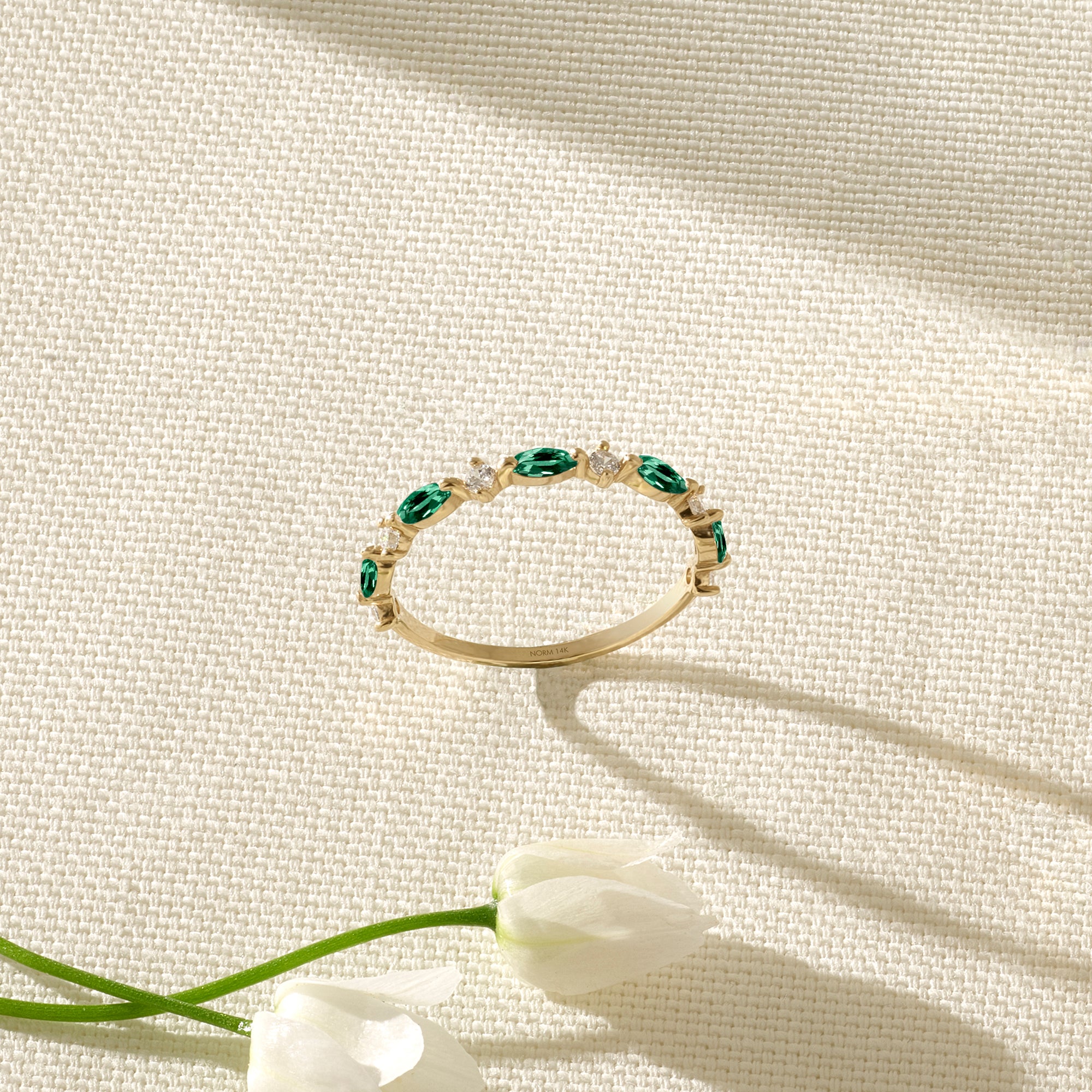 Emerald Marquise Band Stacking Ring in 14k Real Gold