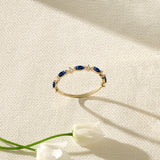 Stackable Sapphire Marquise Band Ring in 14k Solid Yellow Gold