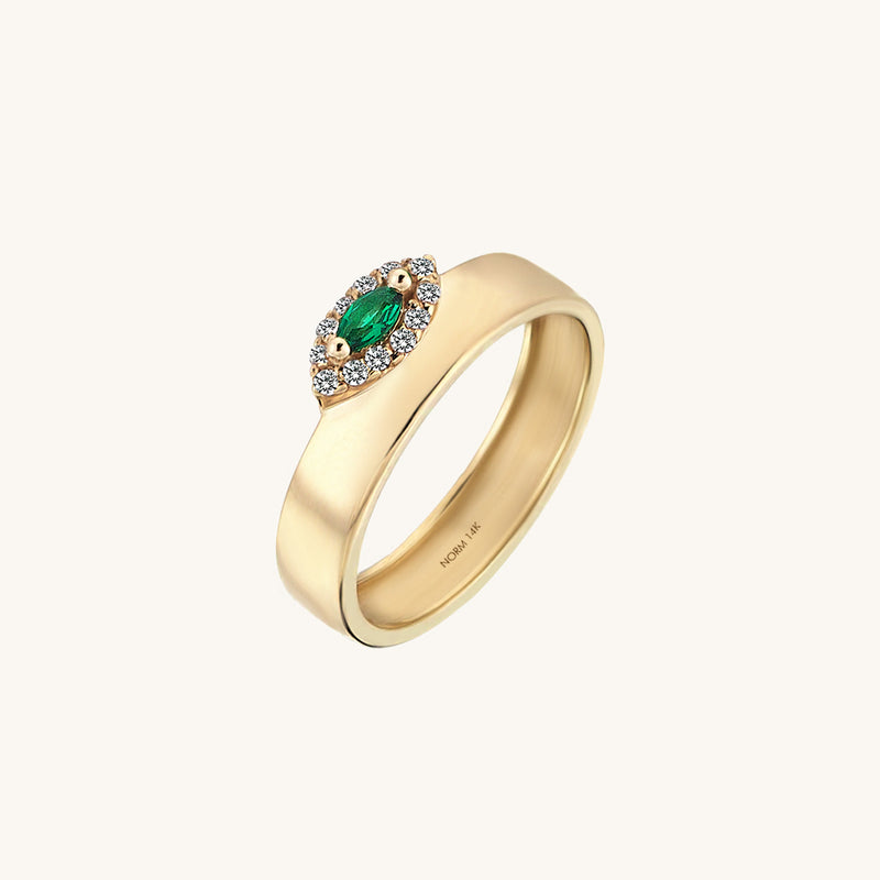 Marquise Emerald Bold Band Ring in14k Real Gold