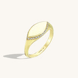 14k Real Gold Marquise Halo Signet Ring for Women