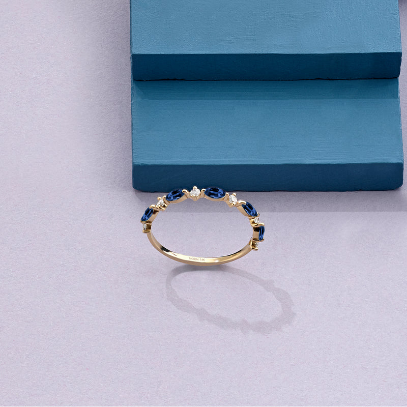 Stackable Marquise Sapphire Band Ring in 14k Solid Gold
