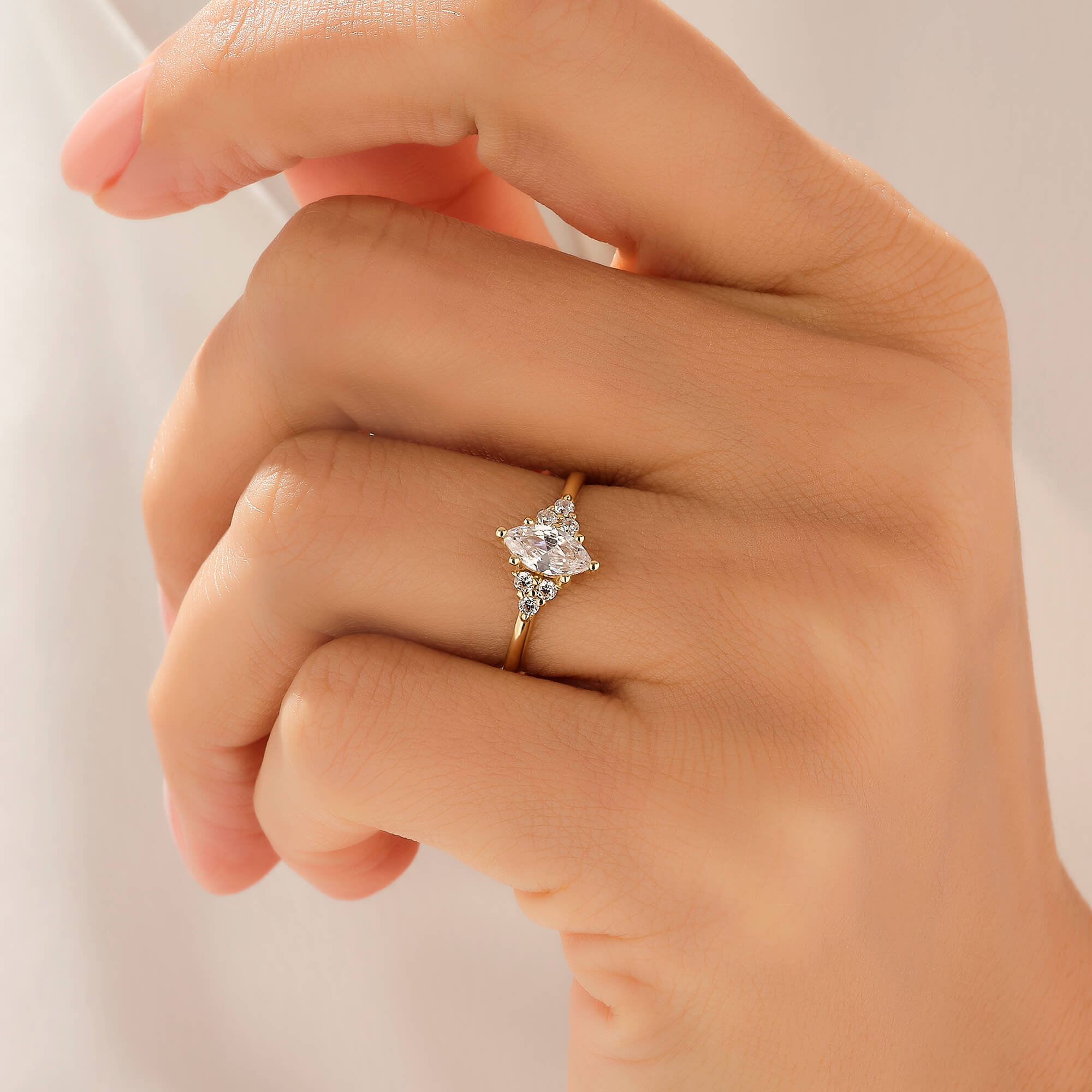 Marquise Engagement Ring in 14k Solid Yellow Gold