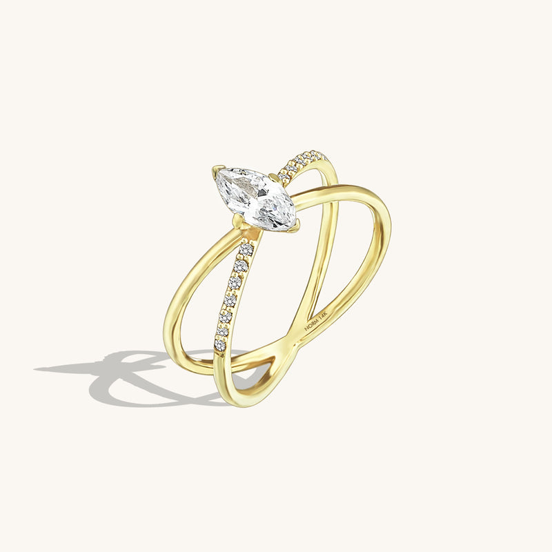 14k Gold Marquise X Ring