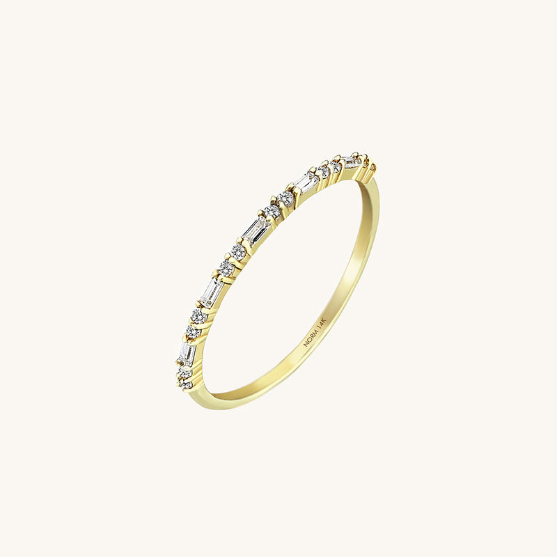 0.17 ctw Diamond Baguette Thin Band Ring in 14k Real Gold