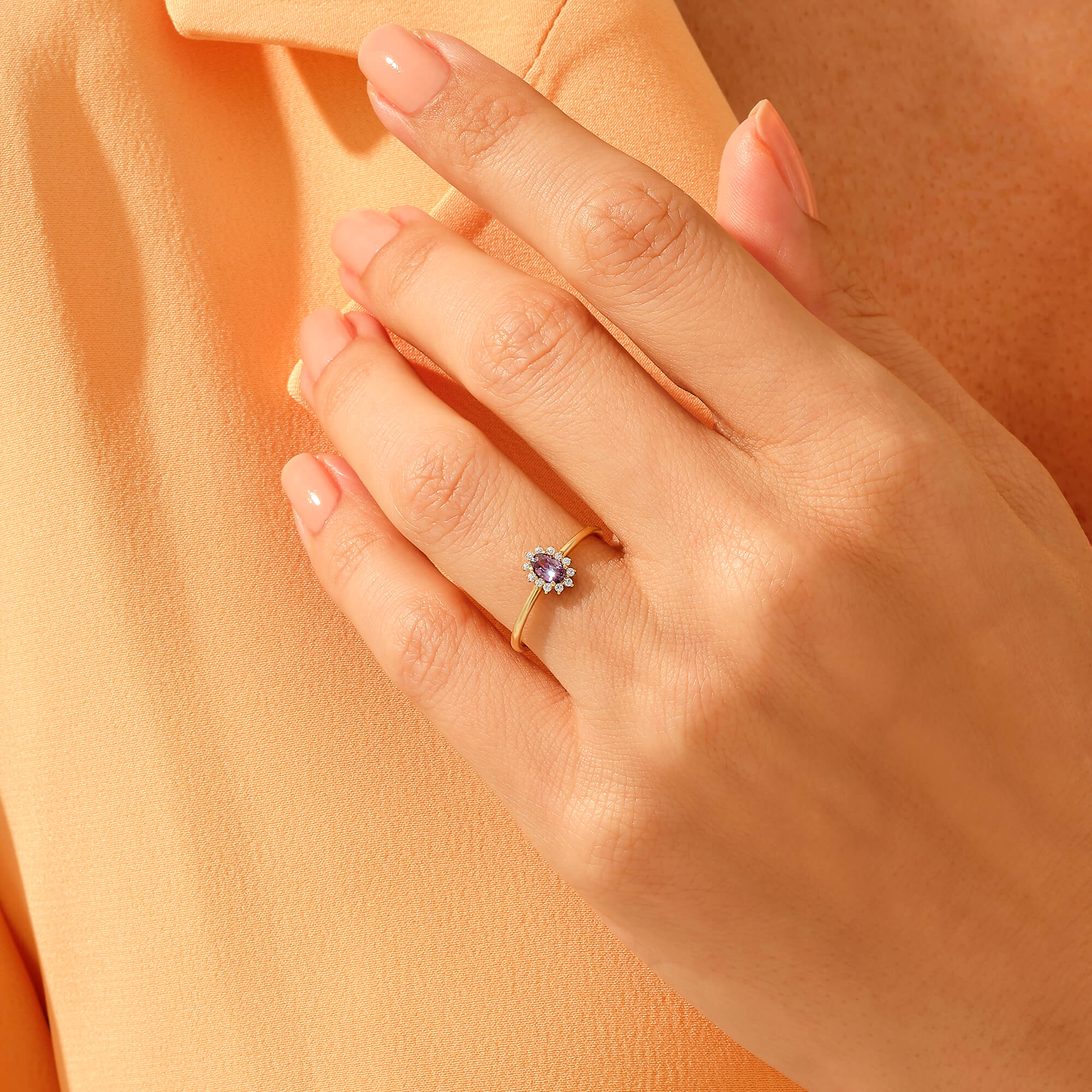 Minimalist Amethyst Oval Solitaire Ring in 14k Real Gold