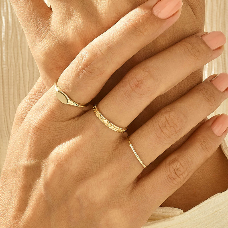 Minimalist Bamboo Stackable Band Ring in 14k Solid Yellow Gold