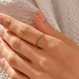 Minimalist Curve Ring with Green CZ Stones in 14k Solid Gold