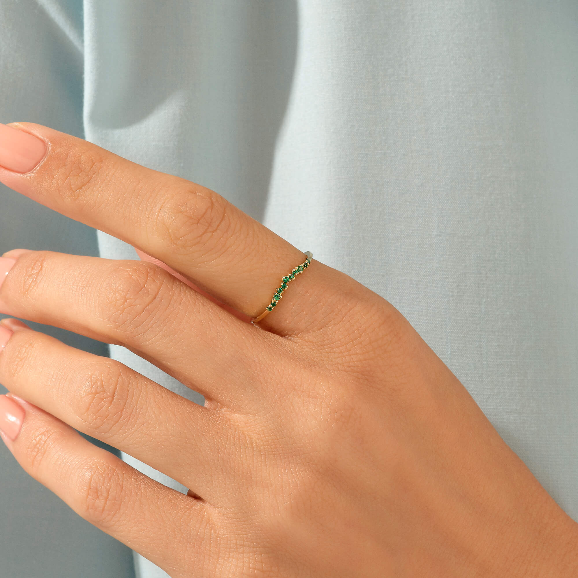 Minimalist Emerald Curved Stacking Ring in Solid Gold – NORM JEWELS