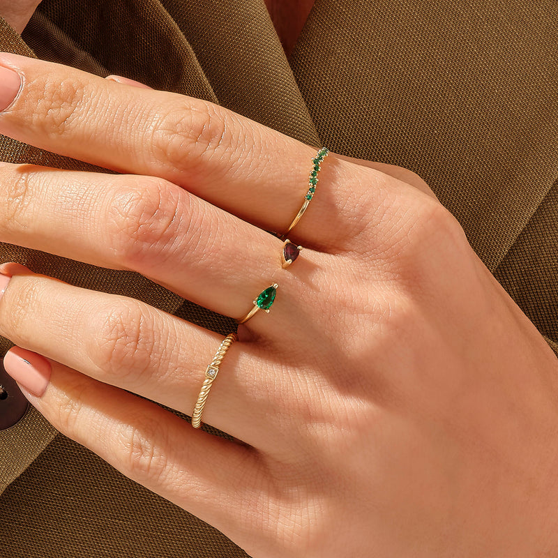 Dainty Emerald Curve Ring in 14k Solid Gold