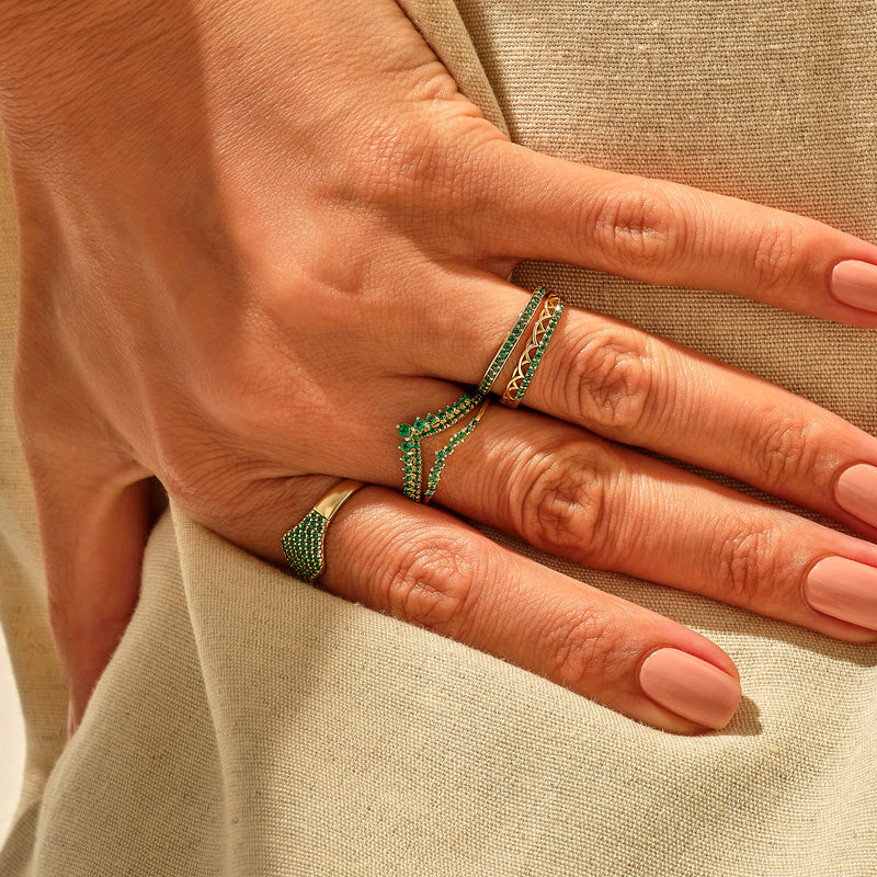 14k Real Gold Dainty Emerald Curve Stacking Ring