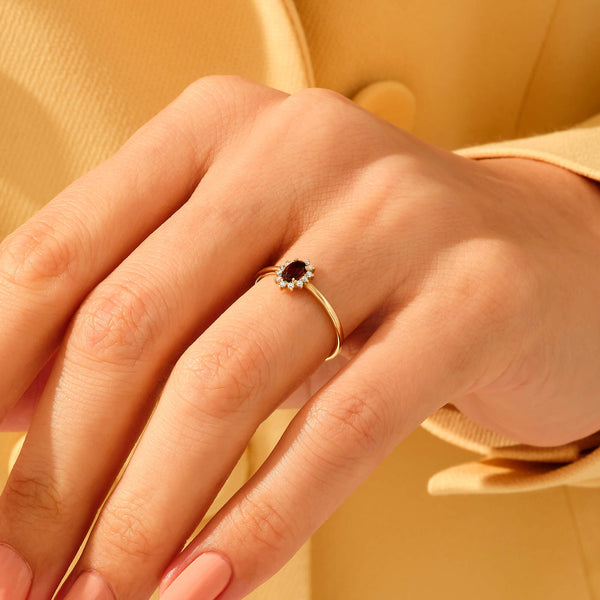 Minimalist Garnet Oval Solitaire Ring in 14k Real Gold