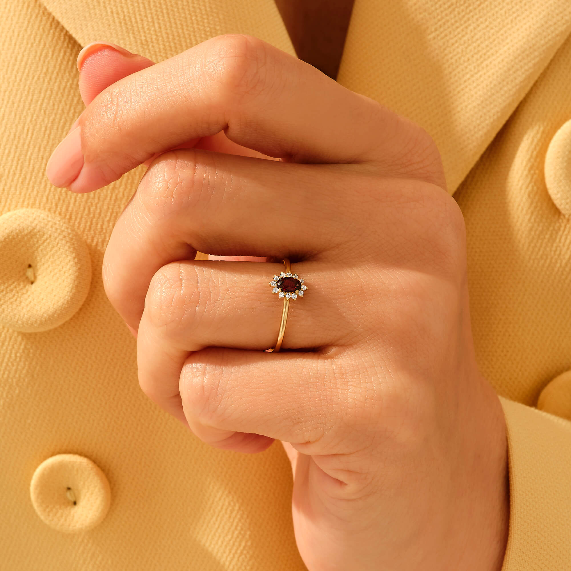 Minimalist Oval Cut Garnet Ring in 14k Real Yellow Gold