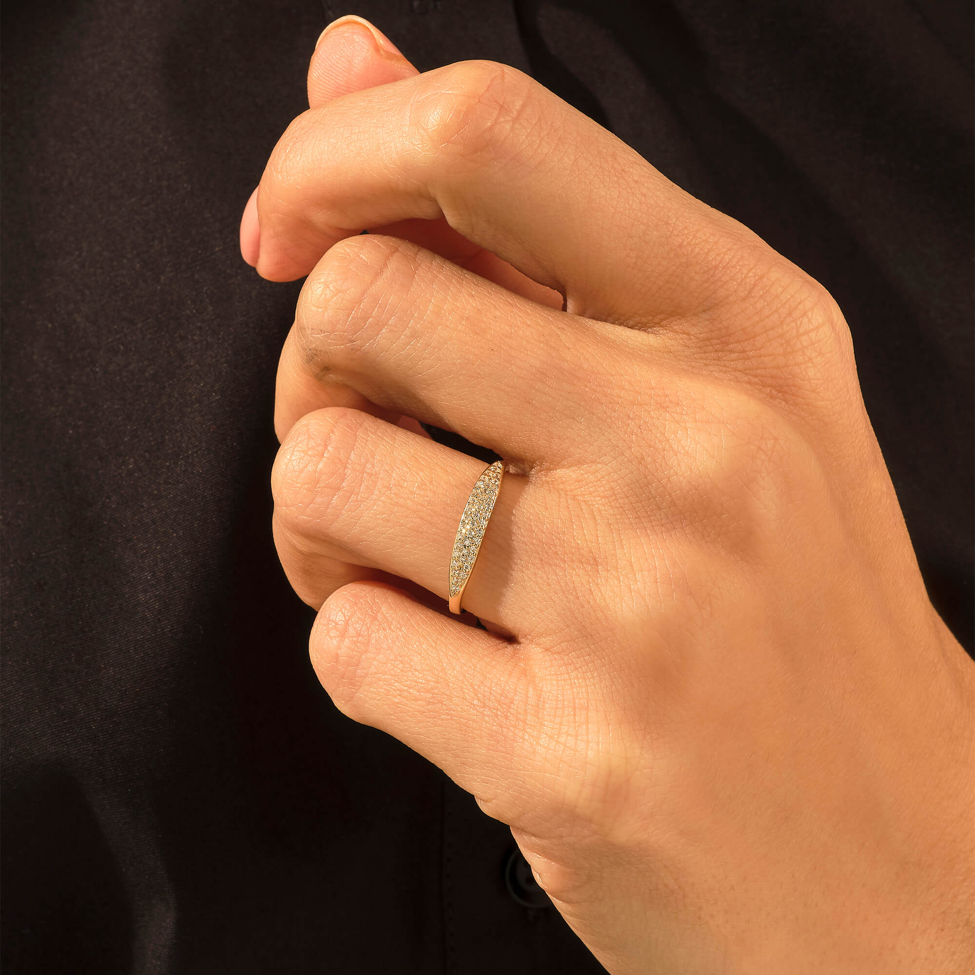 0.14 ctw Diamond Pave Tiny Signet Ring in 14k Real Gold