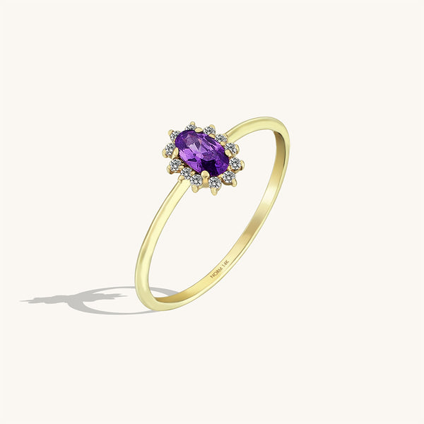 Minimalist Amethyst Oval Ring in 14k Solid Gold