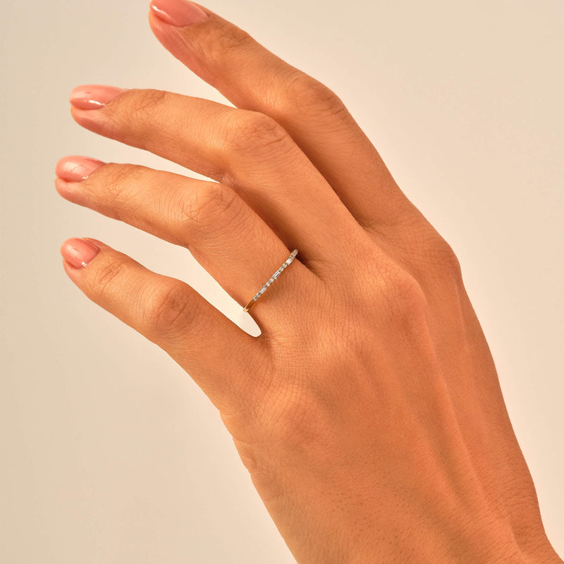 14k Real Gold 0.17 ctw Diamond Baguette Wedding Ring for Women