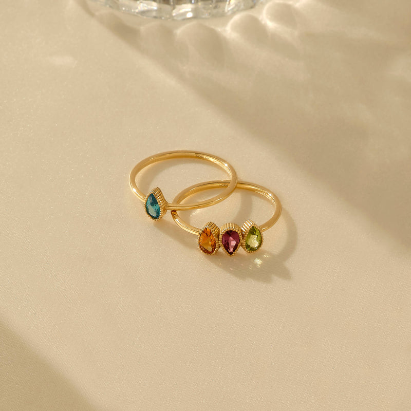 Pear Cut Customizable Birthstone Ring in 14k Solid Gold