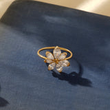 Modest Flower Gemstone Ring in 14k Real Gold