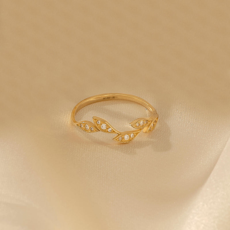 14k Real Yellow Gold Iconic Leaf Stacking Ring