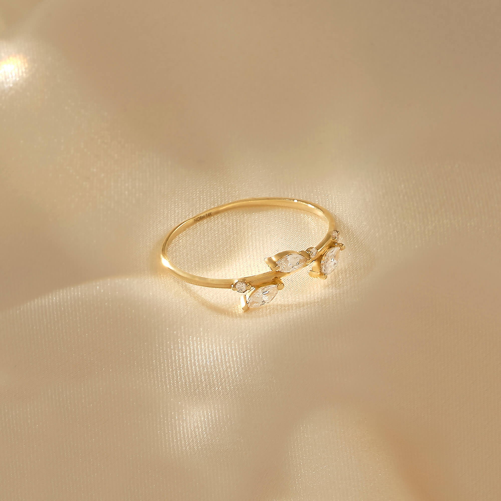 Stackable Leaf Ring Paved with CZ in 14k Real Gold