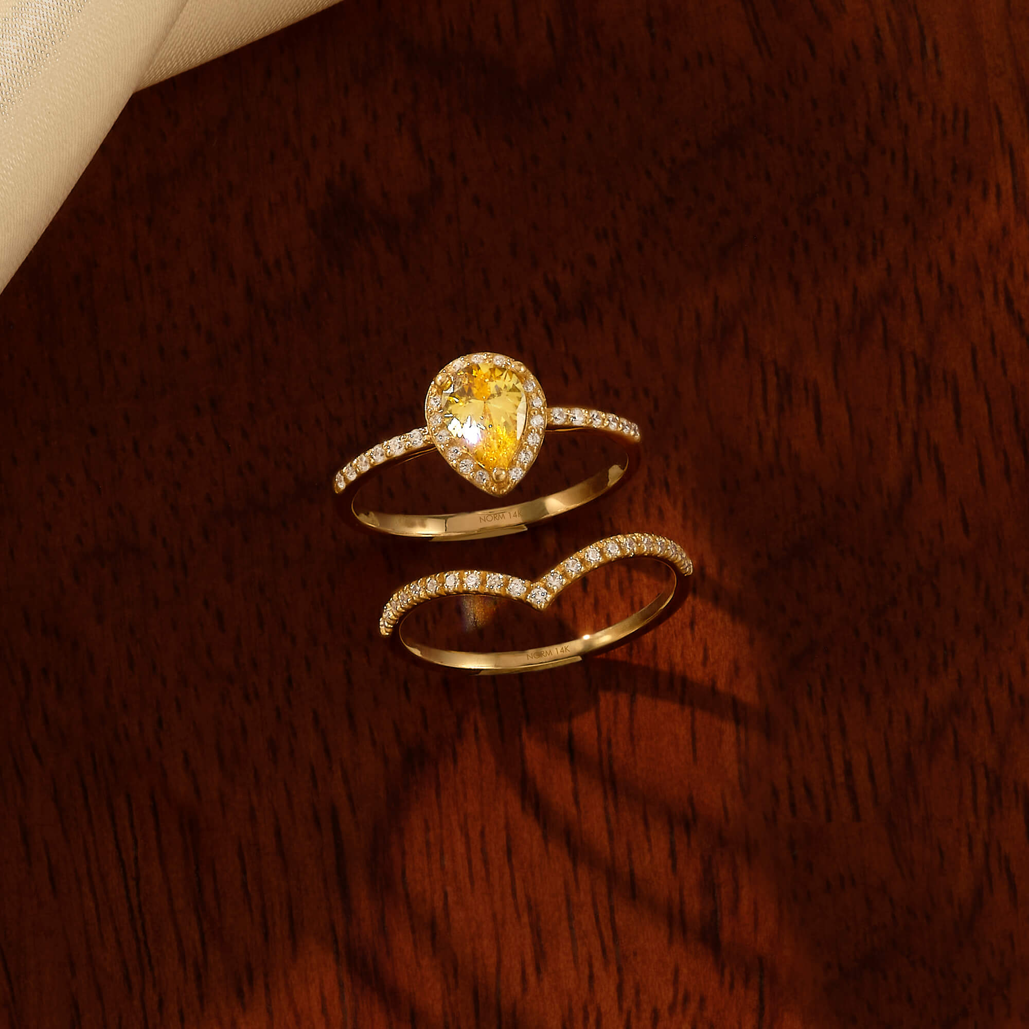 Minimal Curved Band Ring Paved with CZ in 14k Real Yellow Gold