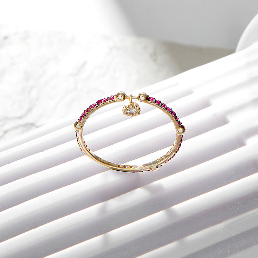 14k Solid Gold Stackable Ruby Paved Eternity Band Ring